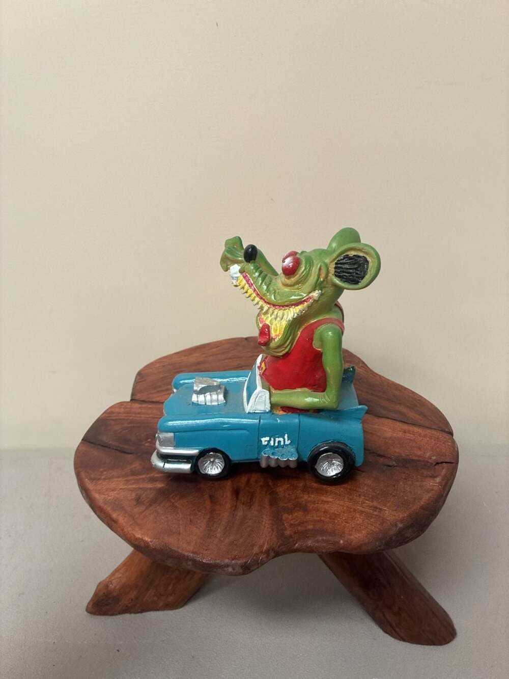 Rat Fink Driving a Blue Custom Hot Rod Resin Statue Figurine